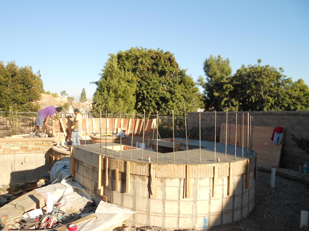 Construction of custom built barbeque, forming countertop, Dreamscape by MGR leading pool contractor in Orange County
