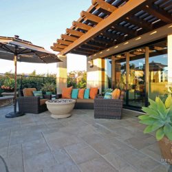 Outdoor sitting area under open lattice style patio cover, Dreamscape by MGR leading pool contractor in Orange County