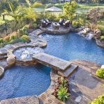 Arial view of rock themed pool and spa, Dreamscape by MGR leading pool contractor in Orange County